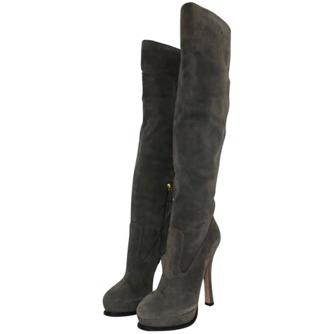 Genuine Prada Suede Over the Knee Platform Boots Calzature 